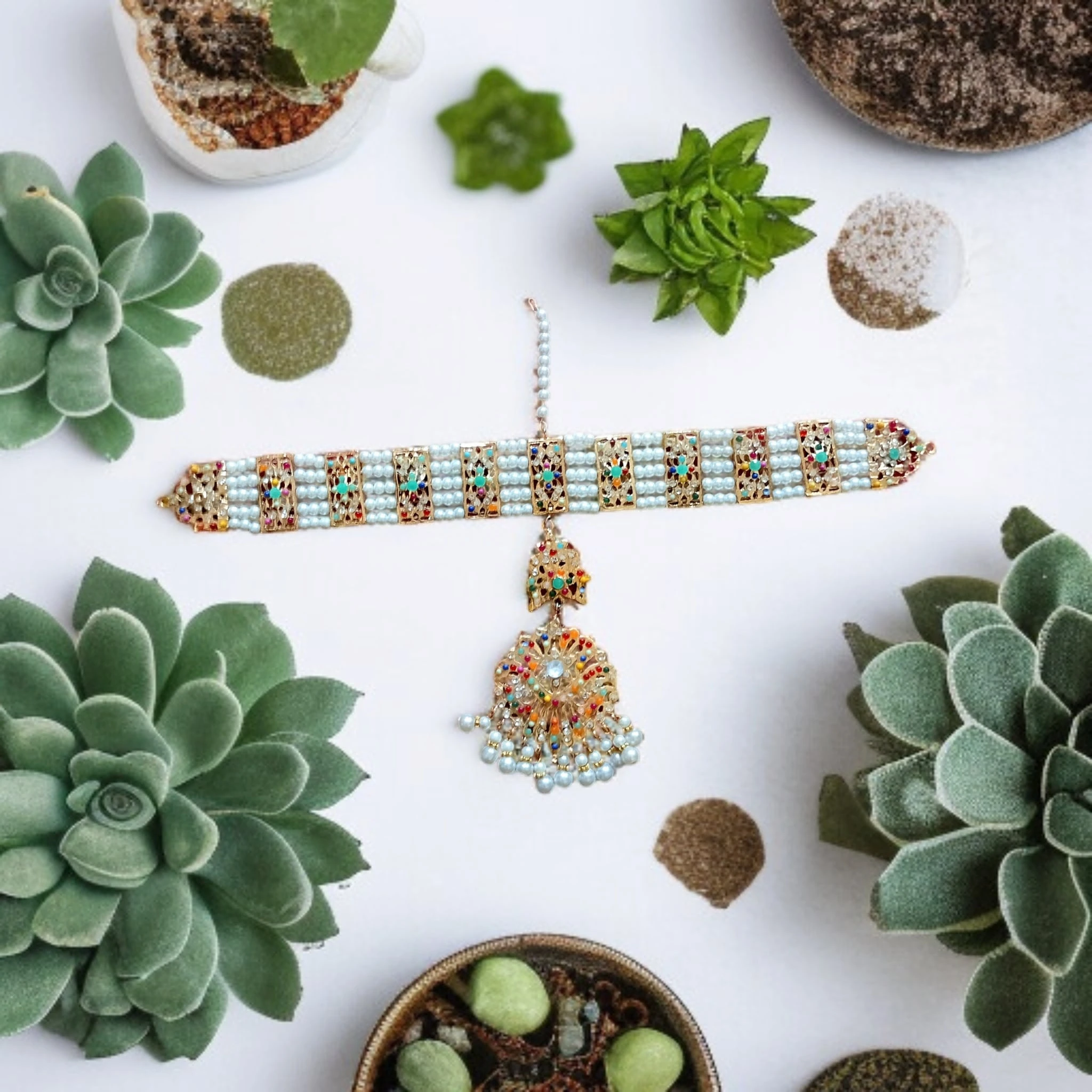 Buy multi colour jewellery set with necklace and tikka at best price in pakistan